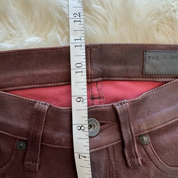 Rag & Bone Red Dark Burgundy Mid Rise Lamb Leather Skinny Pants 25 NWT - Picture 12 of 14